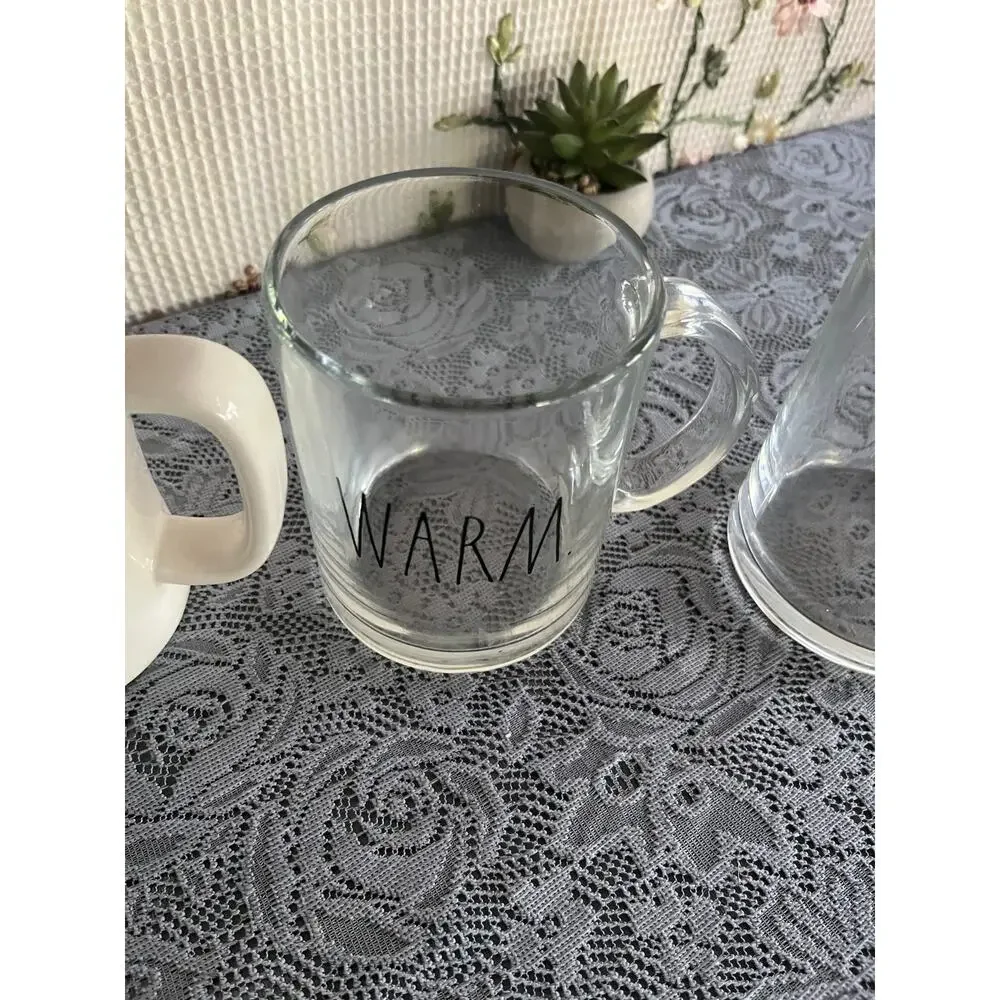 Rae Dunn Mug Lot of 3 EXPLORE Ceramic Plus WARM COZY Glass Mugs by Magenta